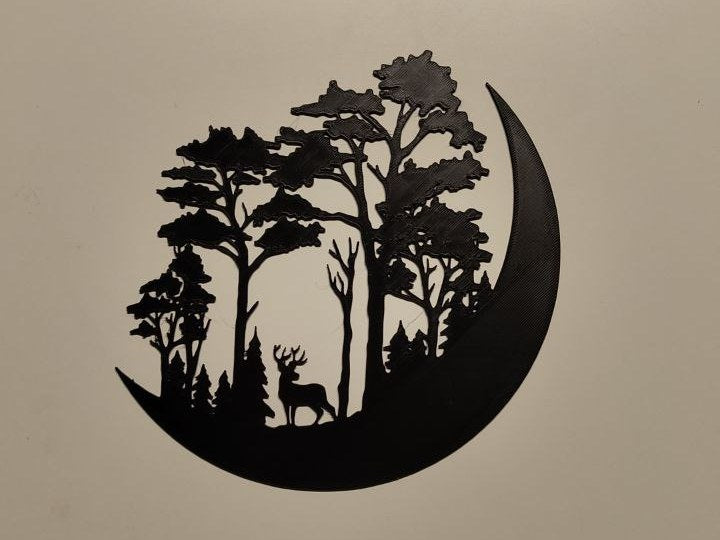 Kerstdecoratie voor aan de muur – rendier in bos met maan